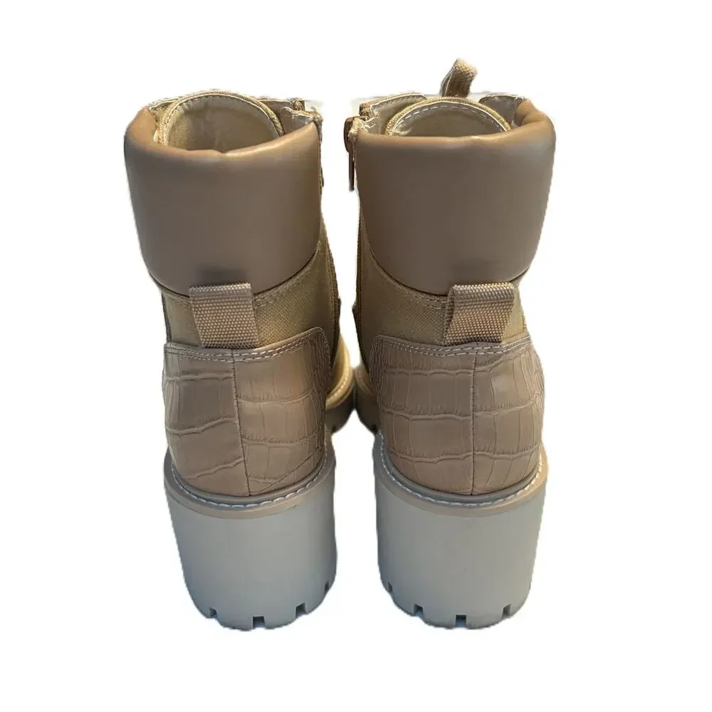 VGC Dolce Vita Hank Canvas Faux Leather Combat Winter Hiking Café/Tan Boots 8.5